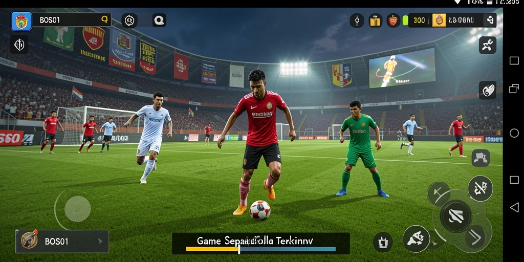 Tangkapan layar utama BOS01 menampilkan aksi seru dalam permainan sepak bola.