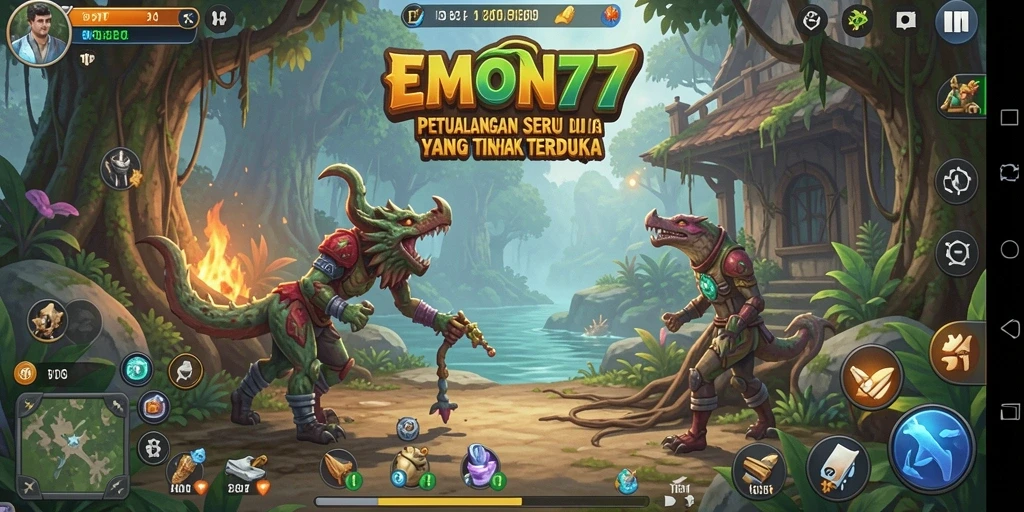 Tampilan gameplay EMON77 yang penuh aksi dan petualangan.