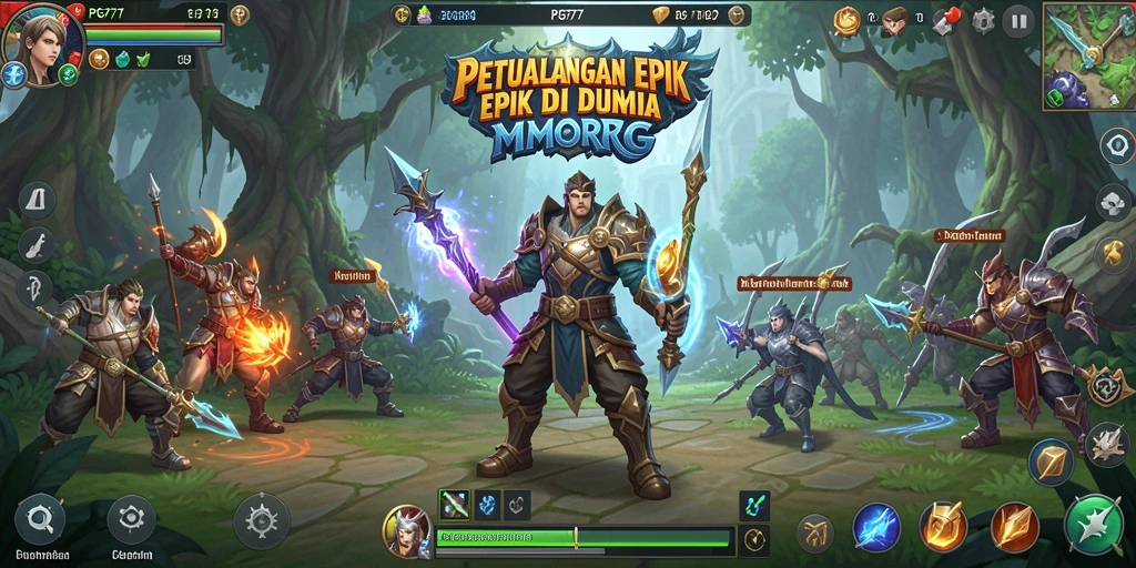 Tangkapan layar gameplay PG777 yang menampilkan petualangan dan pertarungan seru.