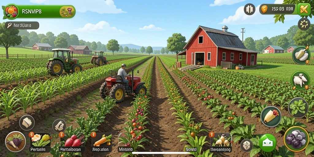 Screenshot gameplay RSNVIP8 yang menunjukkan aktivitas pertanian yang seru.